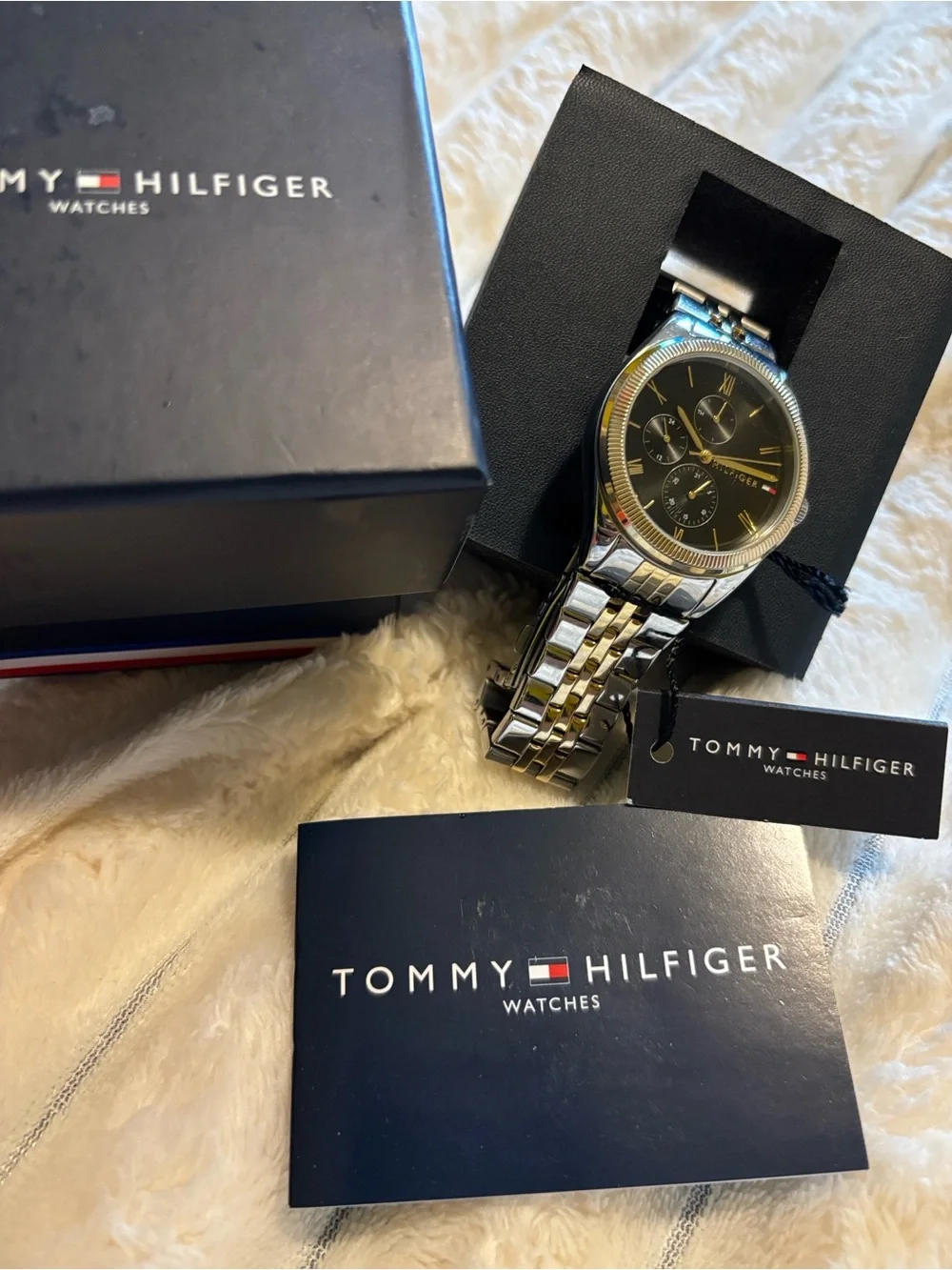 Tommy Hilfiger Men's Black Dial Two-Tone Stainless Chronograph Watch